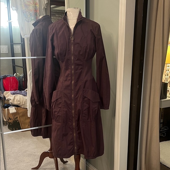 Wearables Dresses & Skirts - Zip-Front Long Trench Coat in Deep Plum